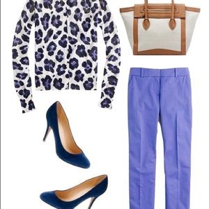 J Crew Blue Leopard print cotton cardigan